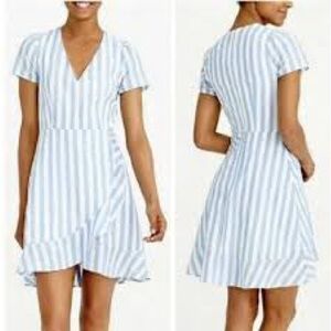 J. Crew Dress Women’s 10 Blue/White Faux Wrap Striped 100% Cotton Short Sleeves